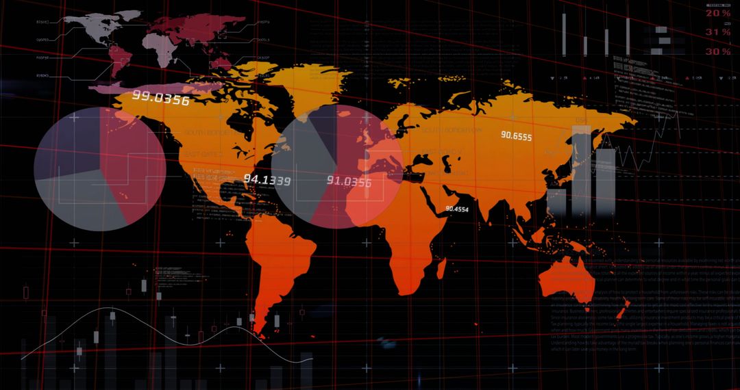 Global Business Infographic with Digital Map Interface