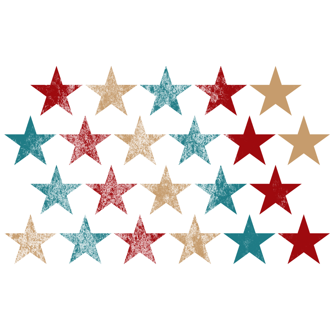 Colorful Star Shapes on Transparent Background in Repeated Pattern