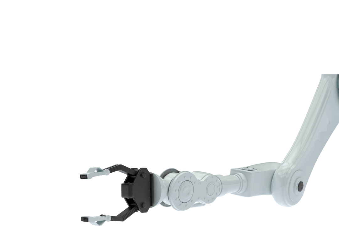 Transparent Robotic Arm with Metal Claw Reaching Out