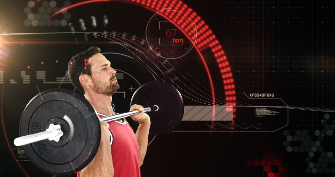 Athletic Man Lifting Barbell with Futuristic Digital Overlay - Free Images, Stock Photos and Pictures on Pikwizard.com