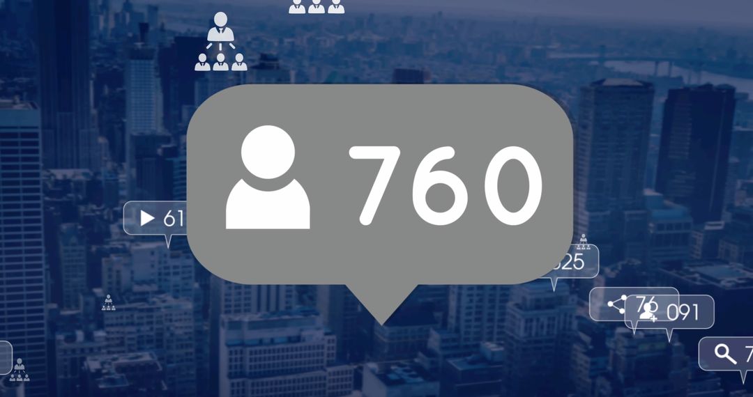Social Media Data Interface Over Cityscape Background
