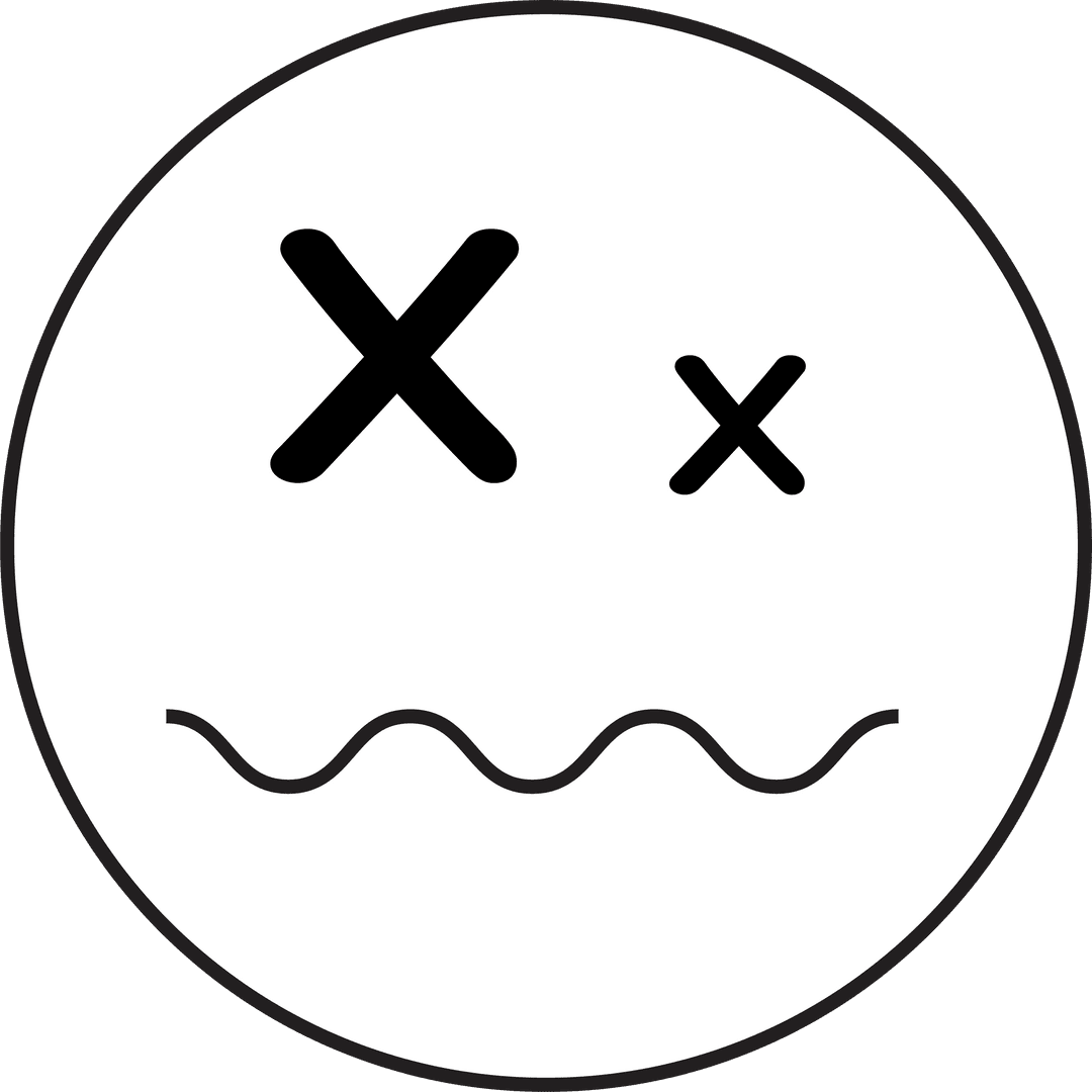 Minimalist Icon with X Eyes and Wavy Mouth on Transparent Background