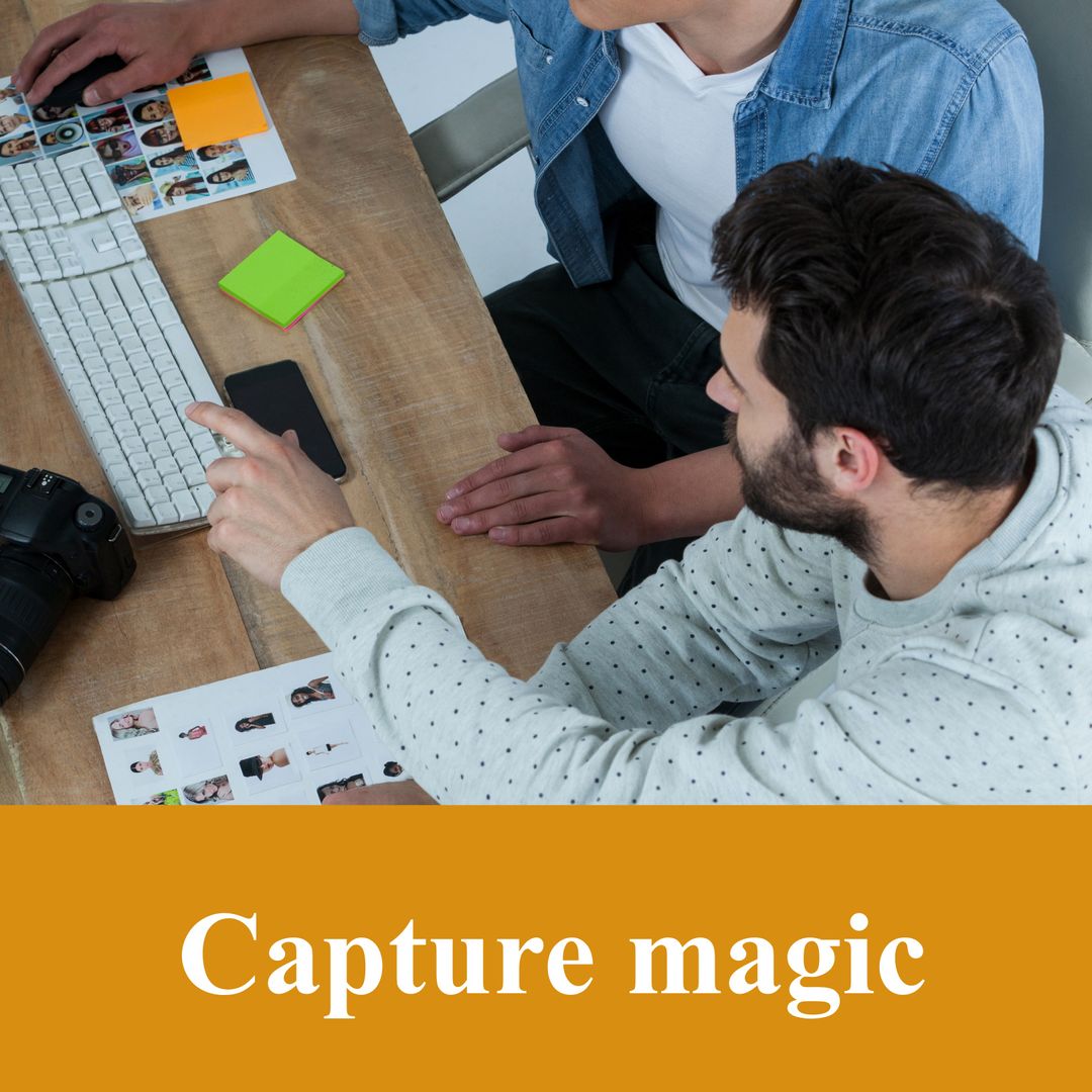 Creative Team Discussing Photography Tactics at Office Desk