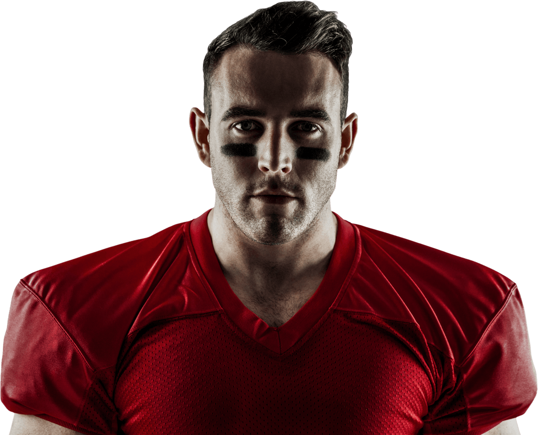 Transparent Background of Focused American Football Player in Red Jersey