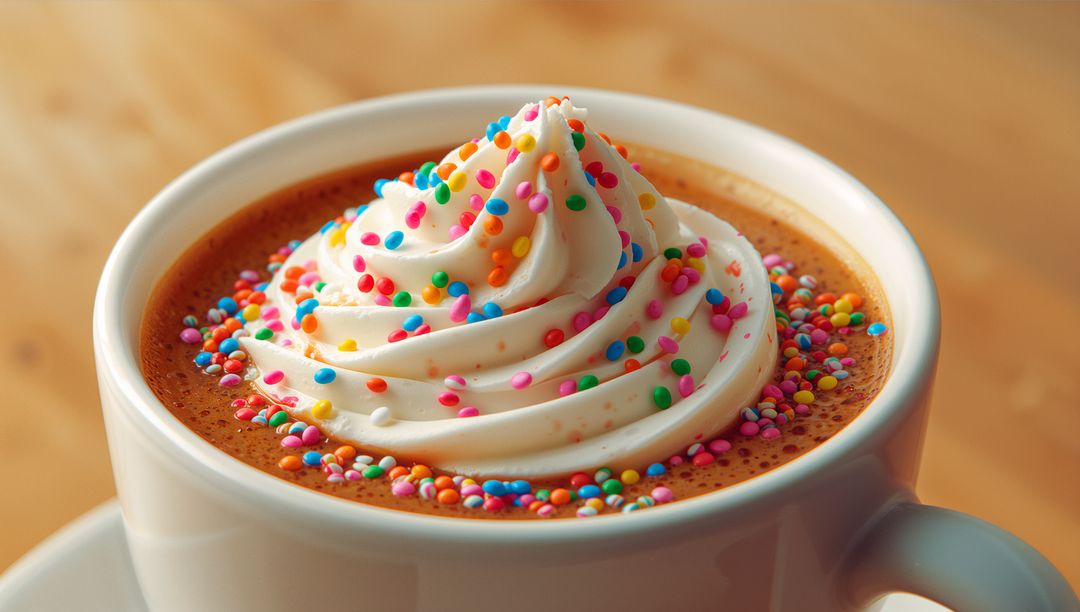 AI-Generated Beverage with Whipped Cream and Colorful Sprinkles