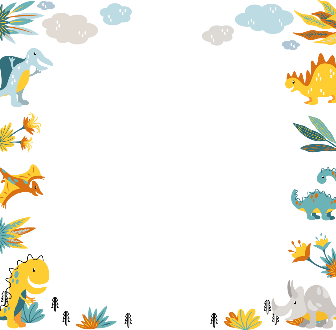 Whimsical Dinosaur Border Illustration on Transparent Background
