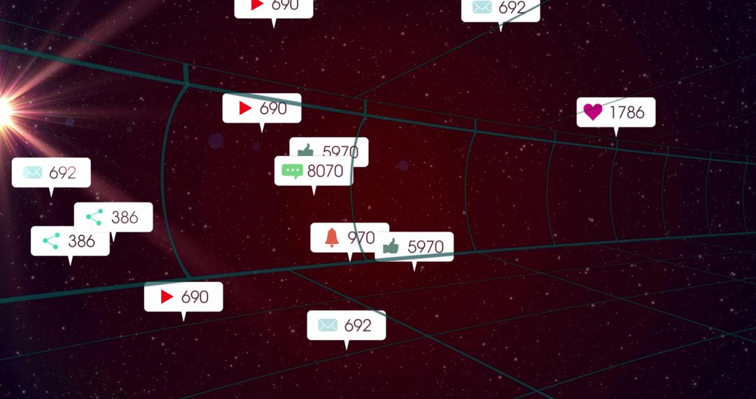 Floating Notification Icons in 3D Cyber Network Space