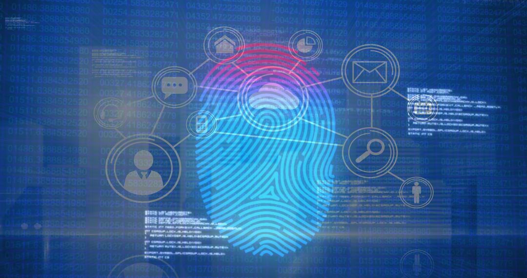 Digital Fingerprint with Network Icons Representing Connectivity and Security