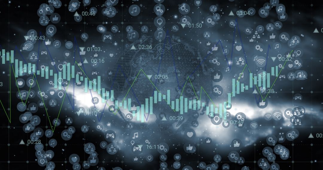 Futuristic Data Overlay with Digital Technology Icons