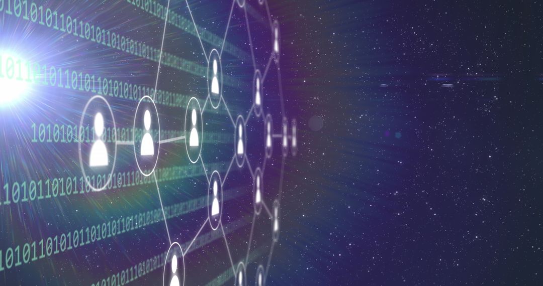 Conceptual Digital Network with Binary Code and User Icons