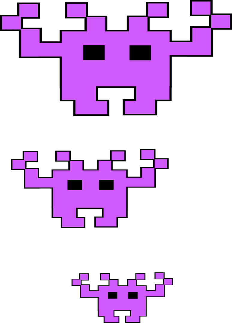 Stacked Antlered Magenta Creatures Pixel Art on Transparent Background