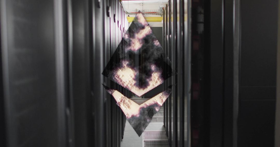 Abstract Geometric Shape Over Data Center Server Racks