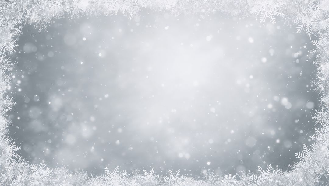Frosted Snowflake Frame with Glowing Snowy Center and Falling Bokeh for Holiday Design