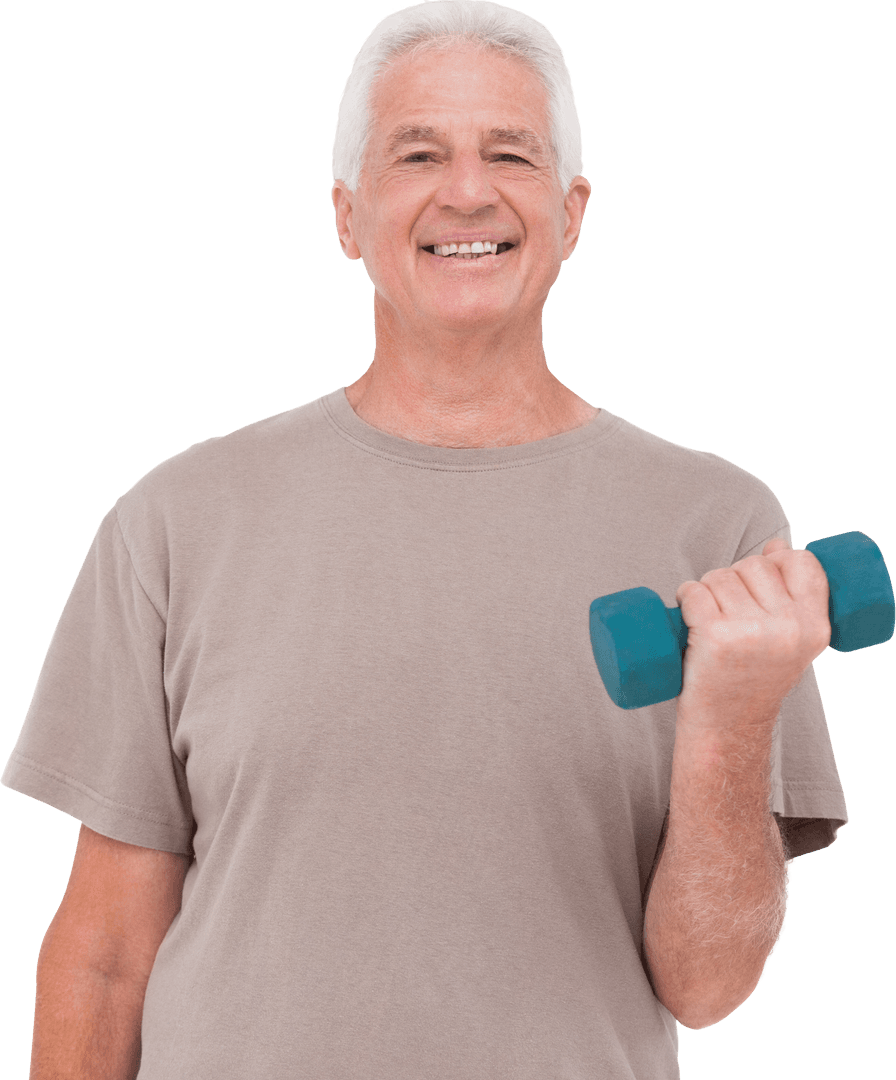 Senior Man Lifting Hand Weights with Transparent Background