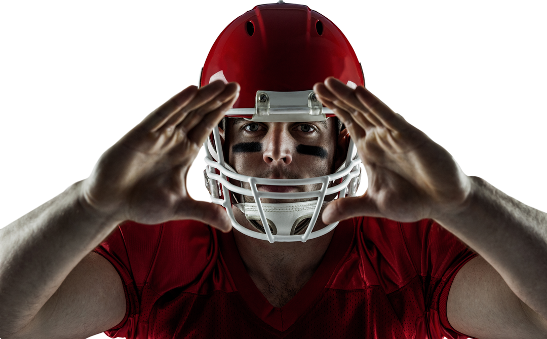 Transparent American Football Player Making Hand Gesture Wearing Helmet - Download Free Stock Images Pikwizard.com