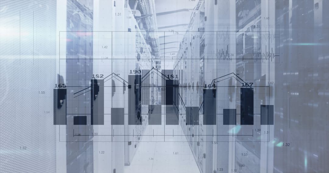 Digital Financial Data Overlay on Modern Server Room