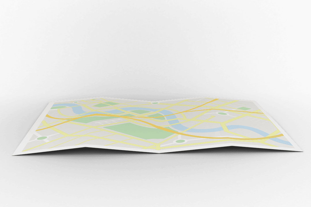 Digital Folded Map on Transparent Background for Travel Journeys