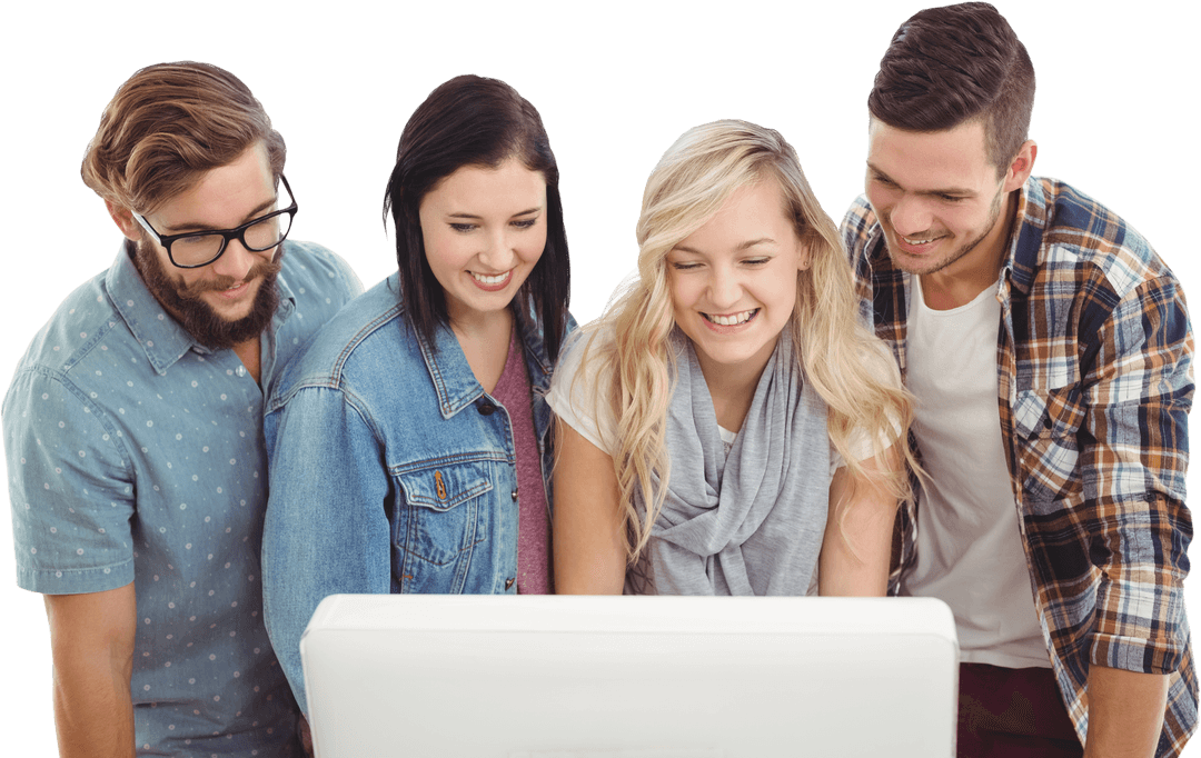 Diverse Team Collaborating on Work at Computer, Transparent Office Scene