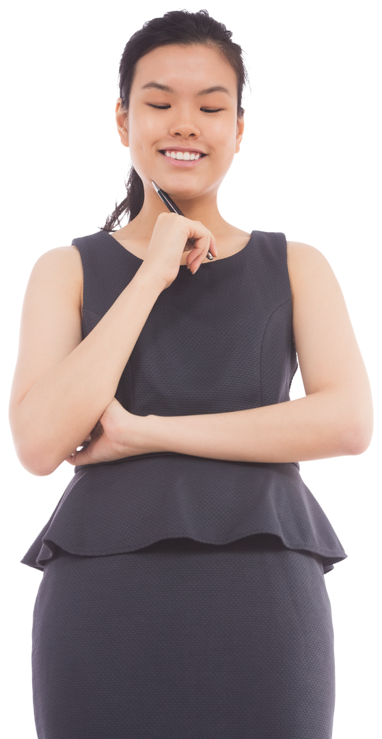 Happy Asian Businesswoman Smiling with Pen Transparent Background - Download Free Stock Images Pikwizard.com