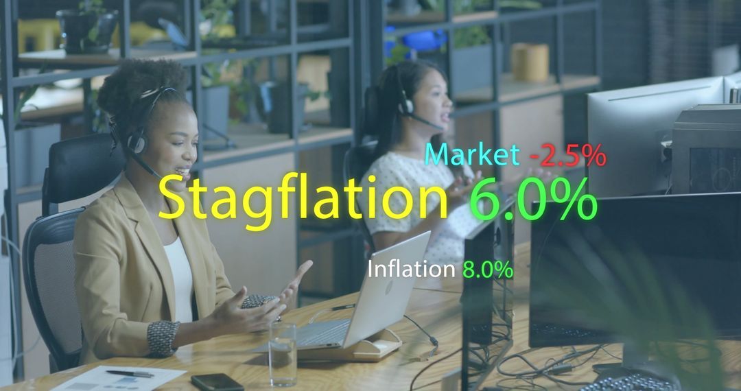 Women Analyzing Market Trends with Financial Data Overlay