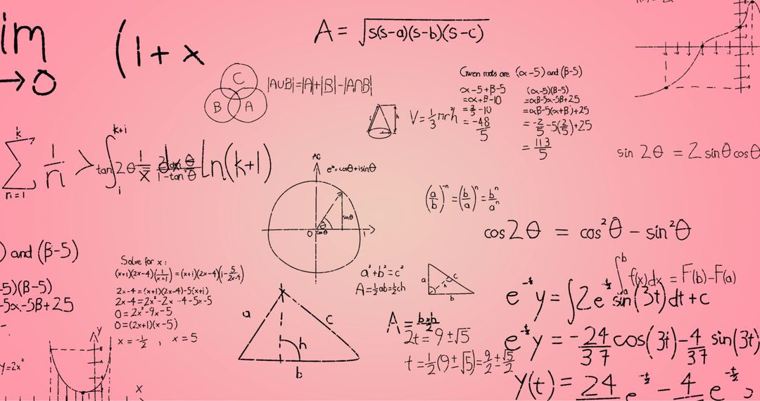 Handwritten Mathematical Formulae on Pink Background for Learning