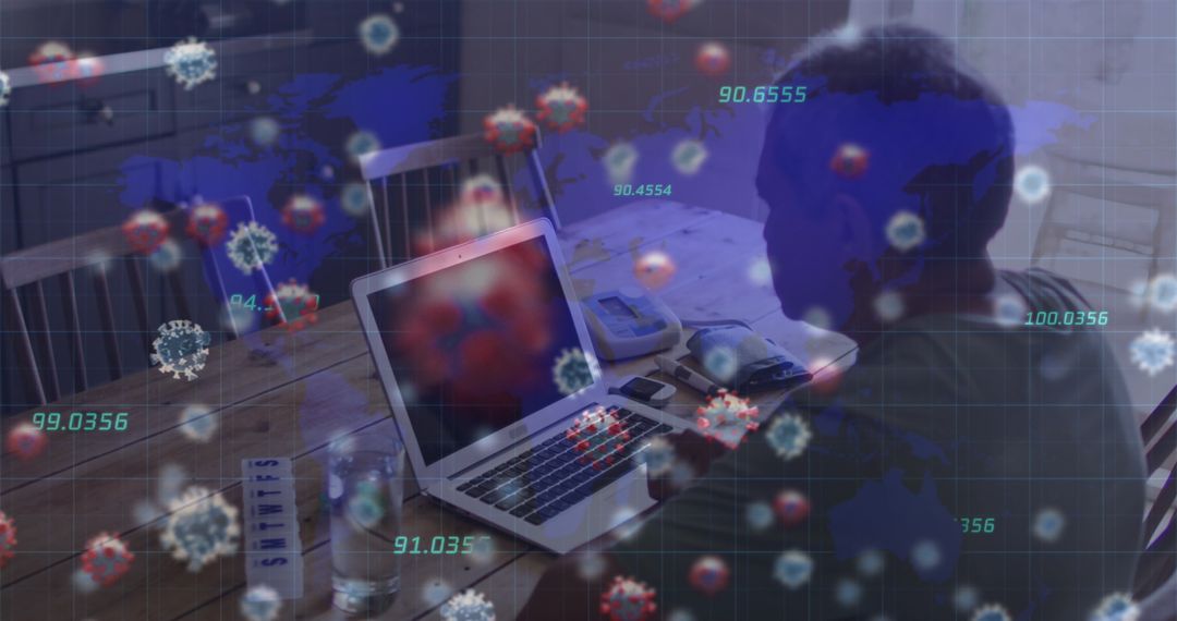 Elderly Man Working from Home Amidst Virtual Virus Outbreak