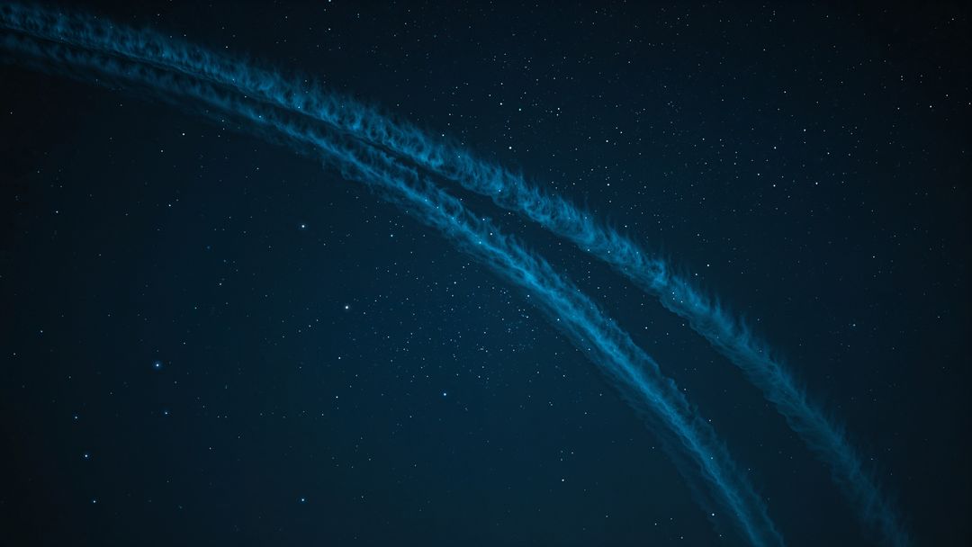 Cosmic Dreamscape with Luminous Contrails in Starry Night Sky