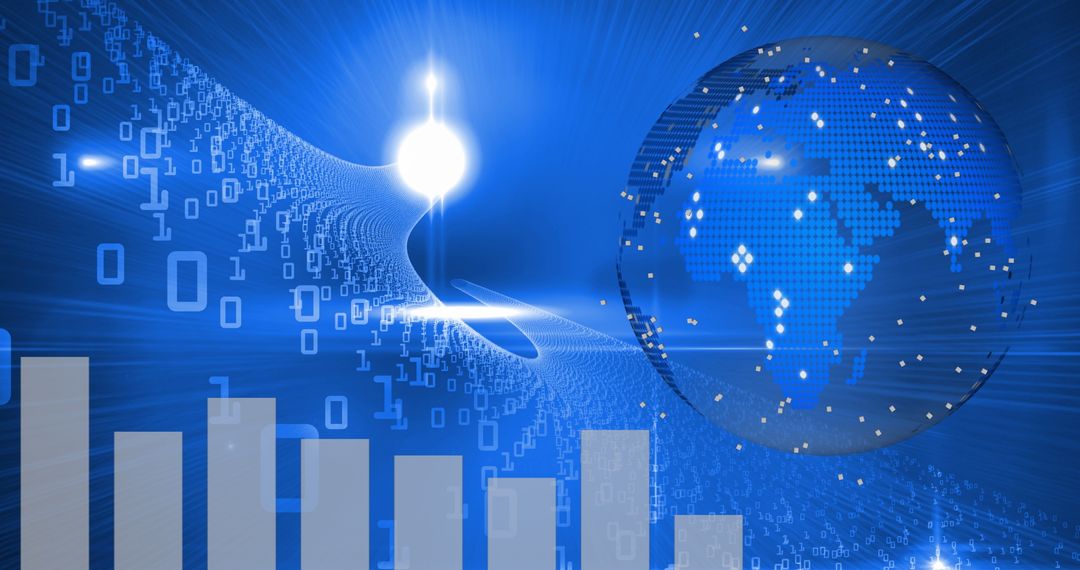 Digital world map with graph and binary code