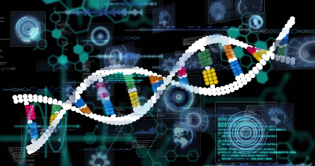 Futuristic Biotech HUD with Stylized DNA Helix