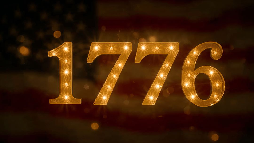 Illuminated Golden Numbers 1776 With Fairground Bokeh Lights