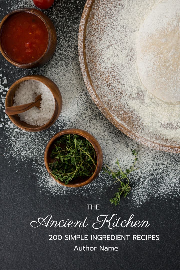 Rustic Culinary Ingredients Near Flour-Dusted Cookbook