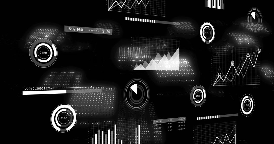 Futuristic Digital Financial Data in Black and White