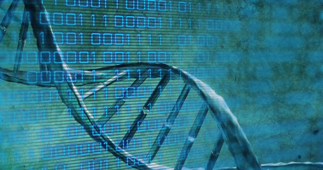 DNA Helix Over Binary Code Imagery