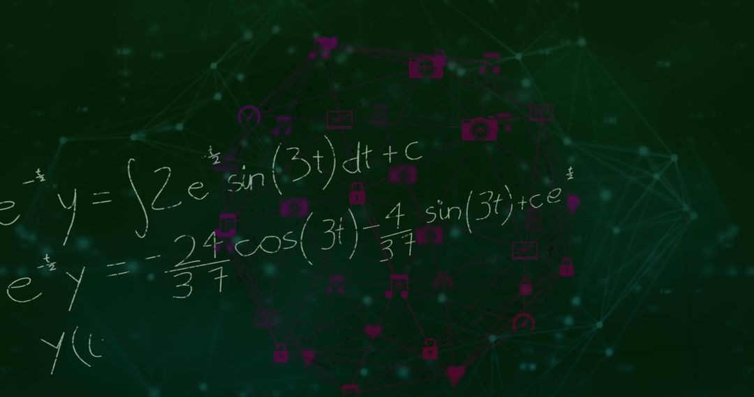 Digital Network and Mathematical Equations on Green Background
