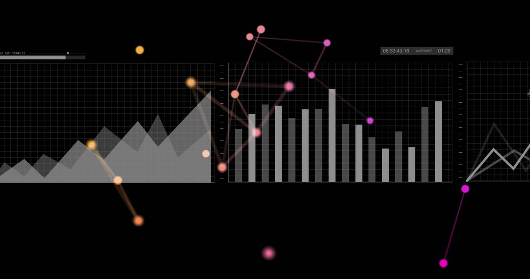 Data Visualization with Graphs and Charts on Black Background