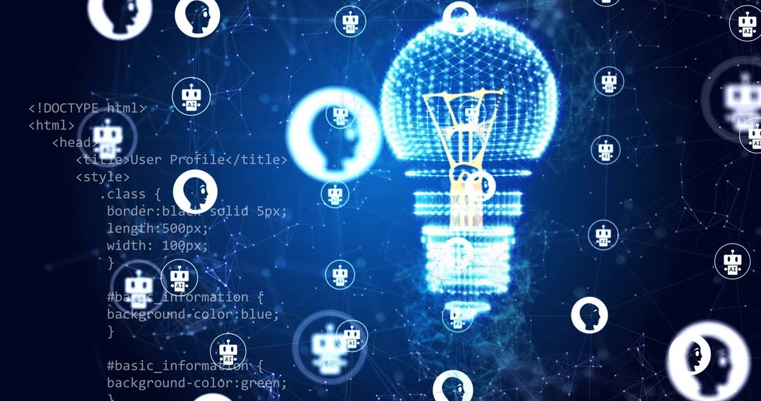 Futuristic Digital Network with Light Bulb and Data Codes