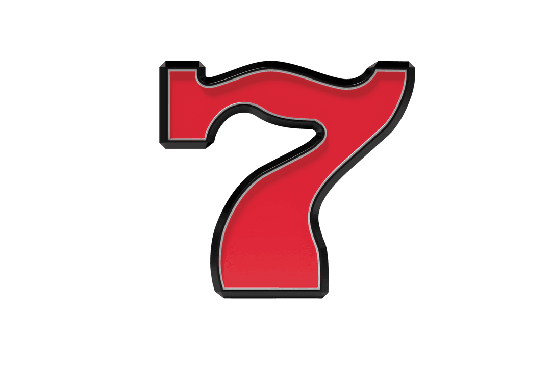 Red Number 7 Stylish Design on Transparent Background