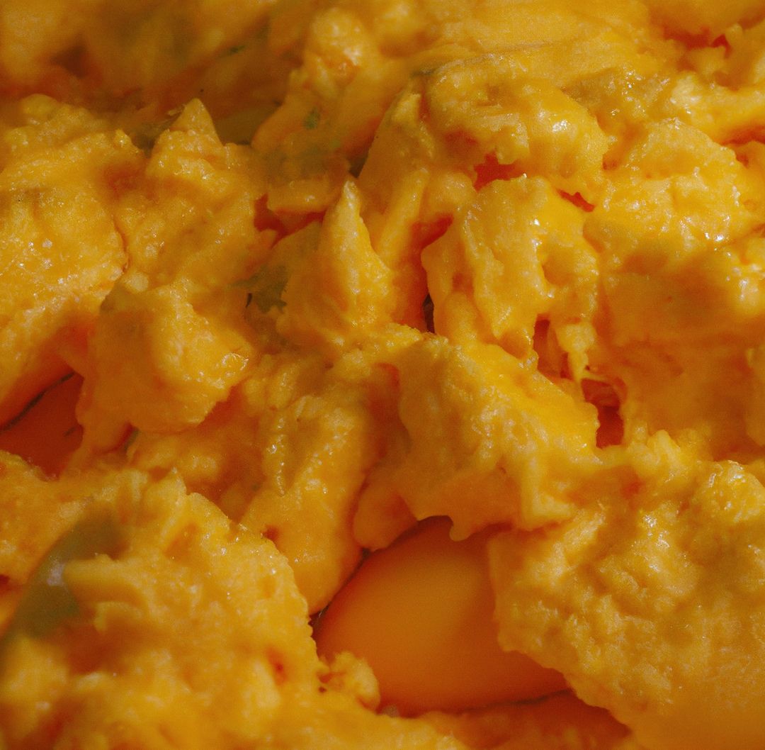 Image of full frame of close up of fresh scrambled eggs - Free Images, Stock Photos and Pictures on Pikwizard.com