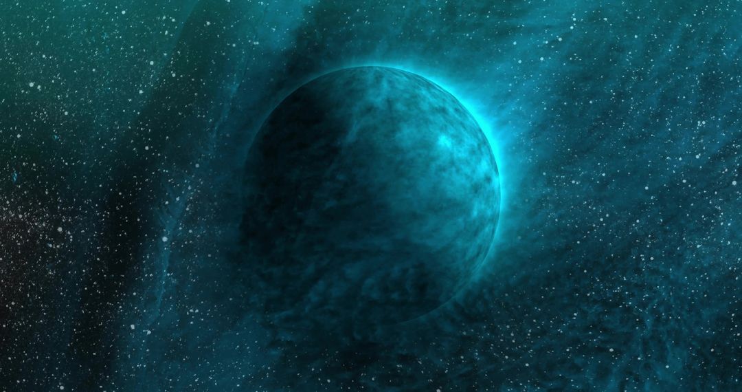Mystical Turquoise Planet with Starry Nebula Background