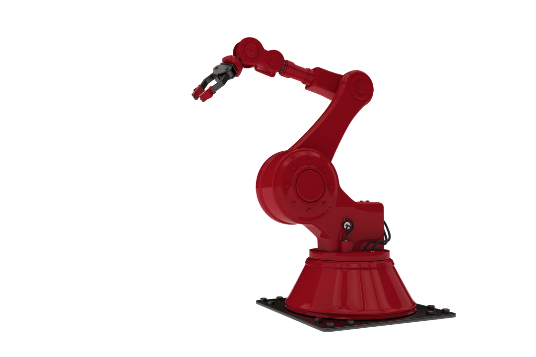 Transparent Red Industrial Robotics Arm with Claw Attachment