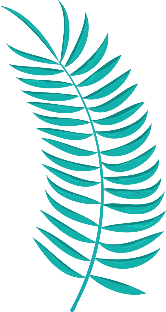 Minimalistic Teal Botanical Frond with Transparent Background