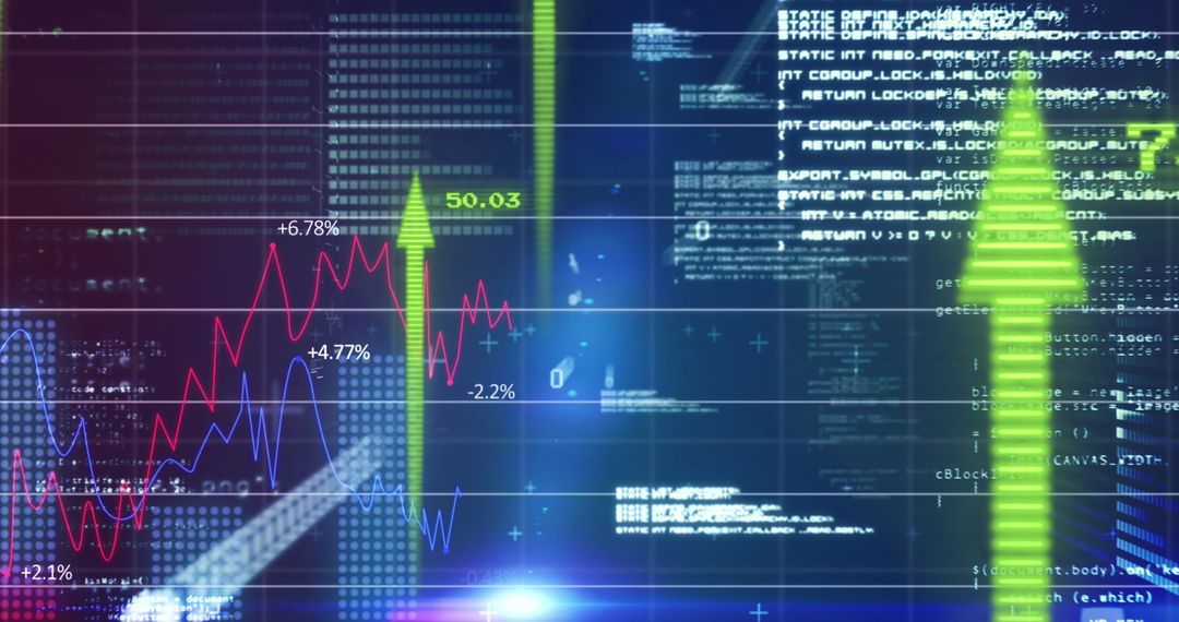 Digital Analytics Dashboard with Rising Arrow and Line Graphs