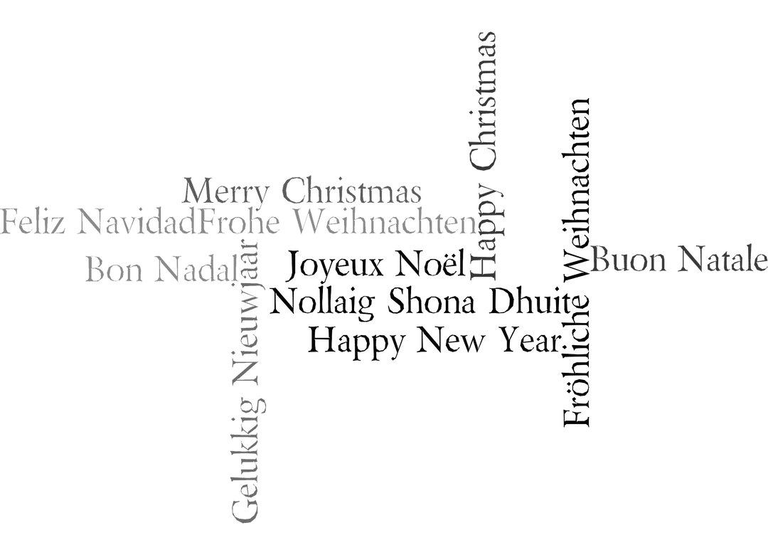 Festive Christmas New Year Text In Multiple Languages on Transparent Background