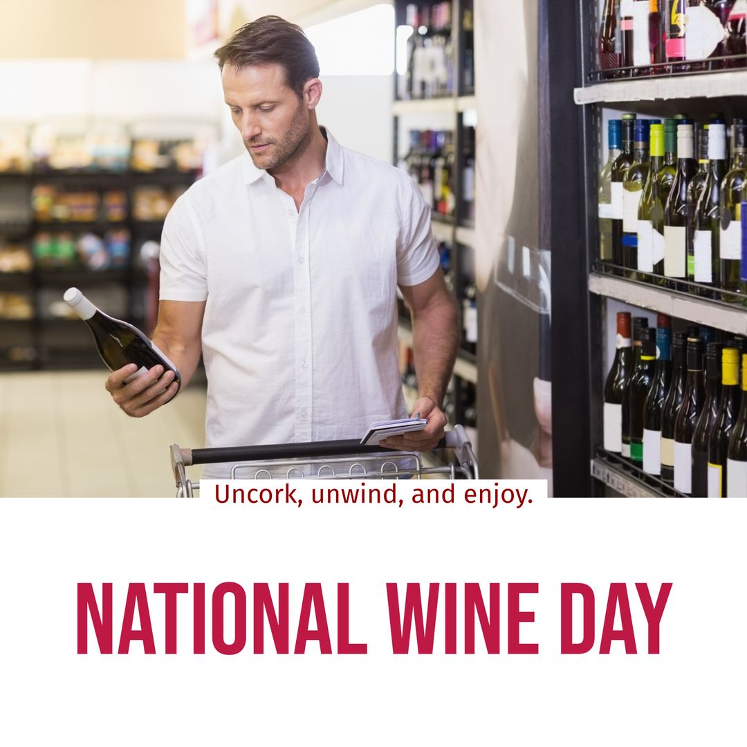 Man Choosing Wine Bottle at Store for National Wine Day Celebration - Download Free Stock Templates Pikwizard.com