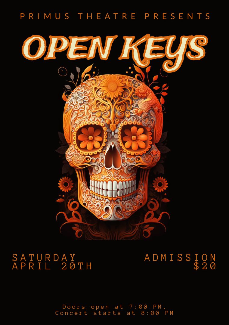 Vibrant Skull Concert Poster with Artistic Details for Cultural Event - Download Free Stock Templates Pikwizard.com