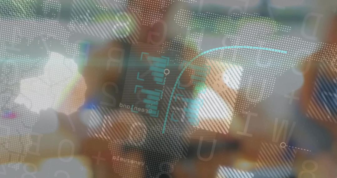 Futuristic Data Visualization Overlay on Blurred Office