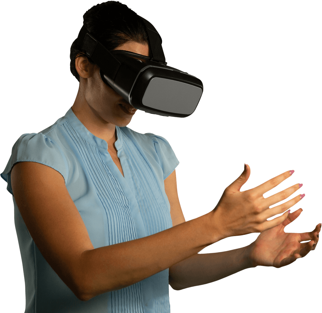 Woman Engaging with Transparent Virtual Reality Technology