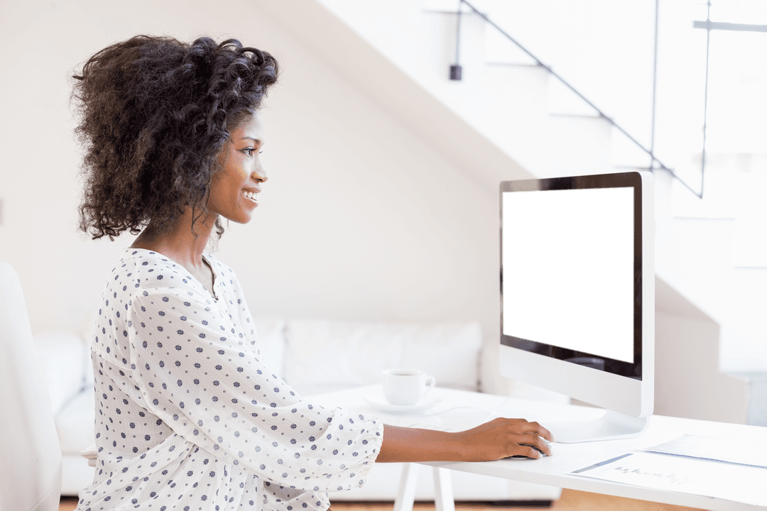 Transparent Interface User joyous in Office surroundings