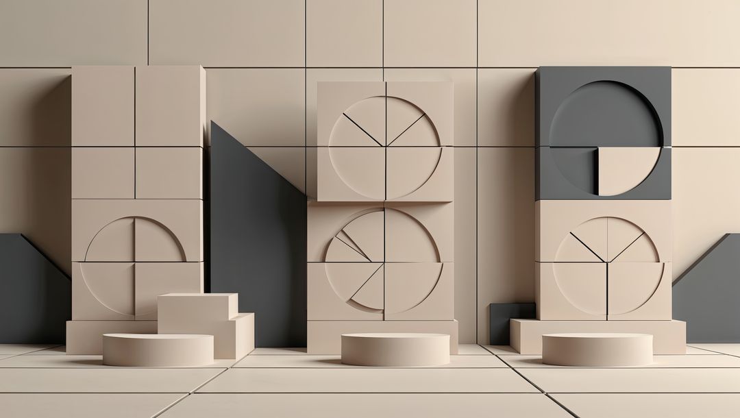 Abstract Geometric Minimalist Installation with Circular Cutouts