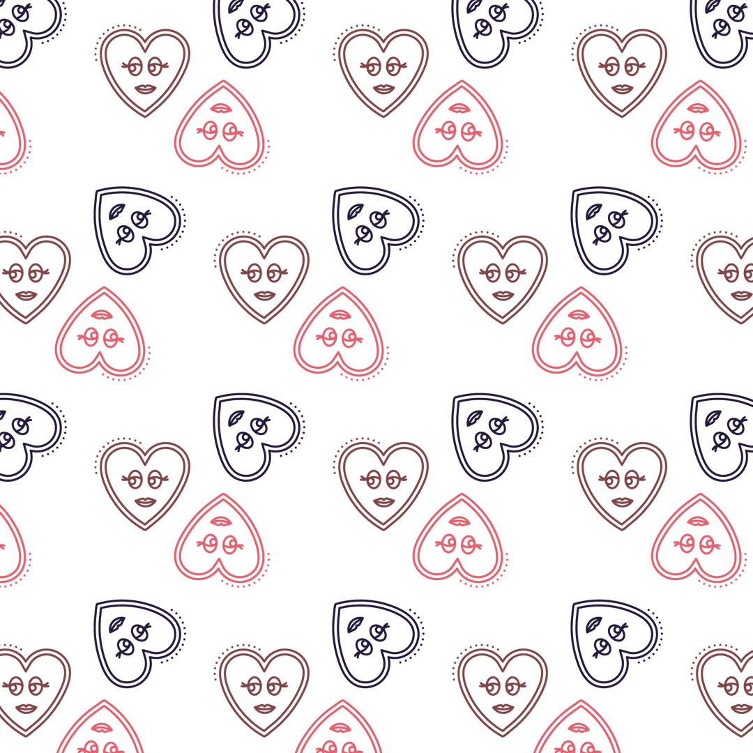 Smiling Hearts Pattern on Transparent Background for Valentine's Day